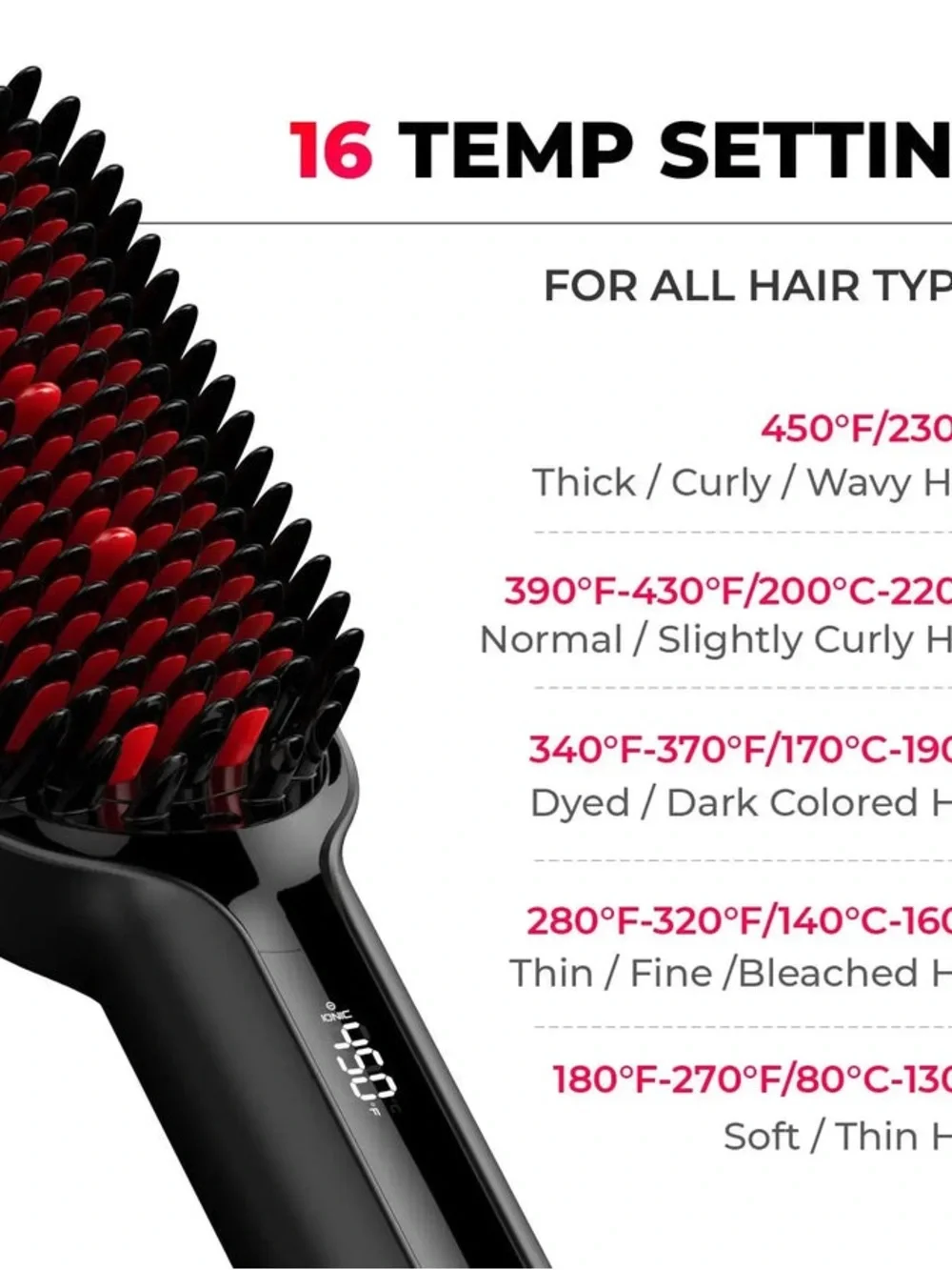 Digital Heated Hair Straightening Brush in Black & Red